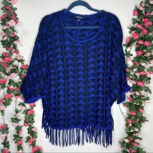 Relativity Blue Black Fringe Sweater Work  XL